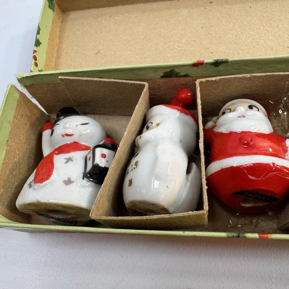 Vintage Set 6 Commodore Japan Ceramic Christmas Card Place Settings Box #3010